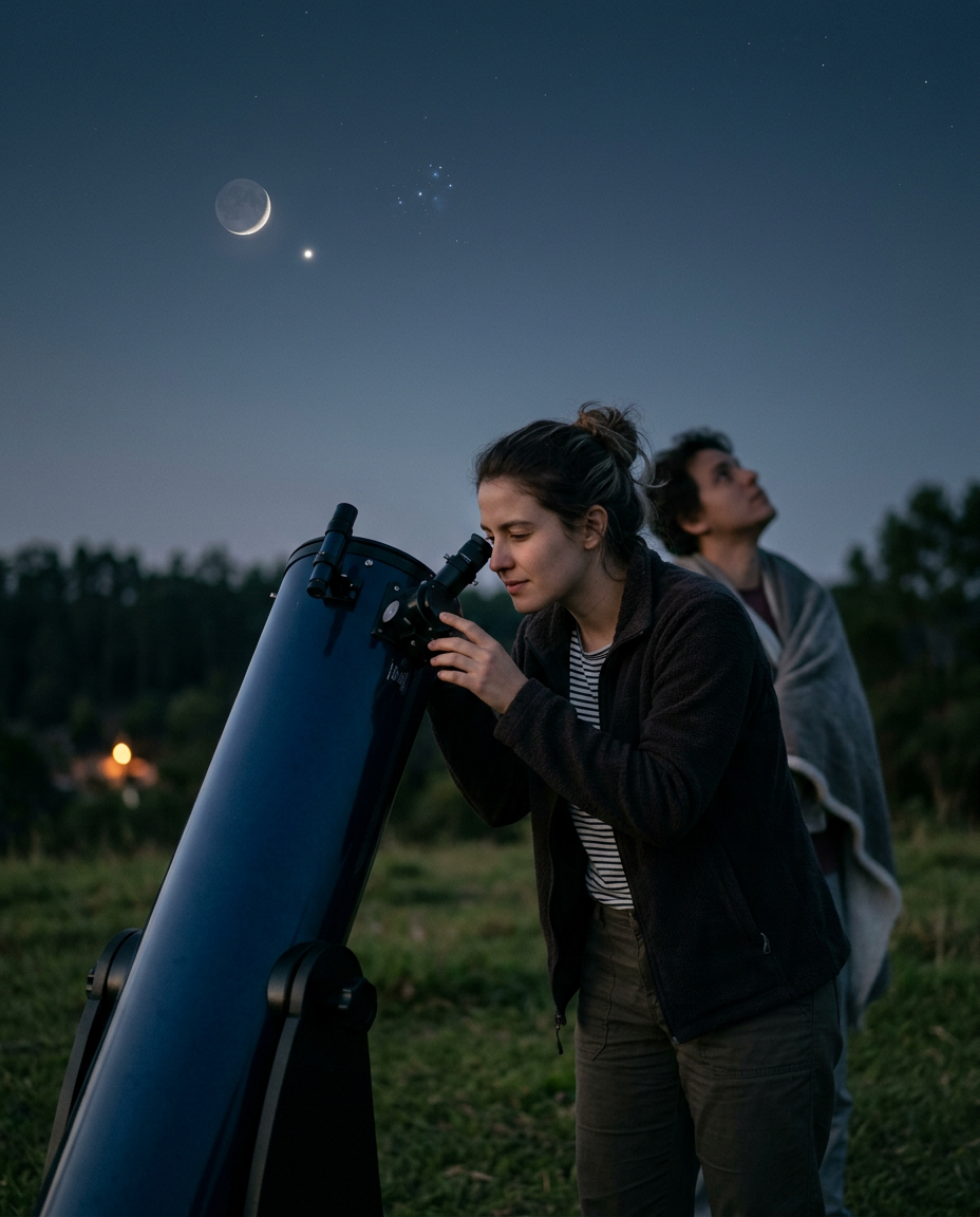 Conjunção Celeste: Lua, Vênus e Plêiades Brilham Juntos no Céu Noturno