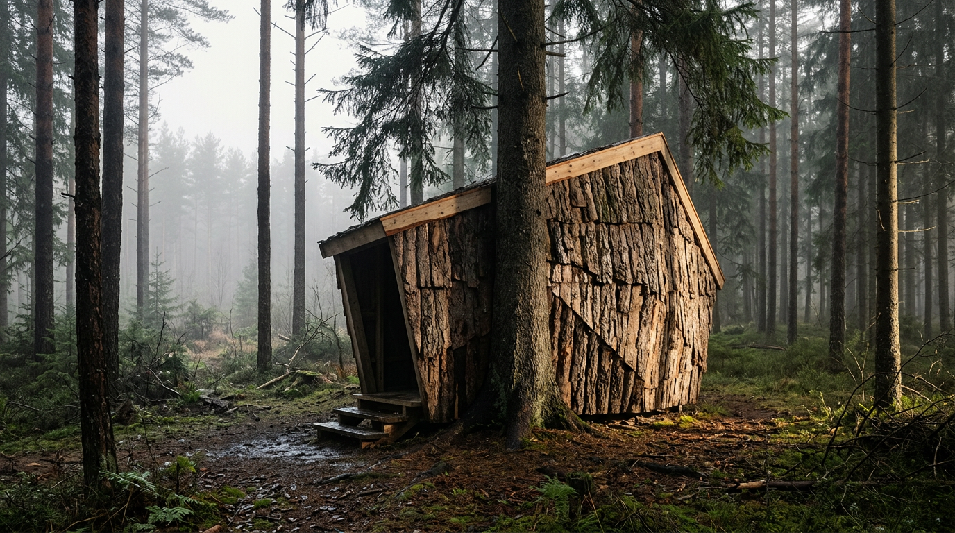 Architecture of Decay: A Swedish Hut Built from Forest Infestation